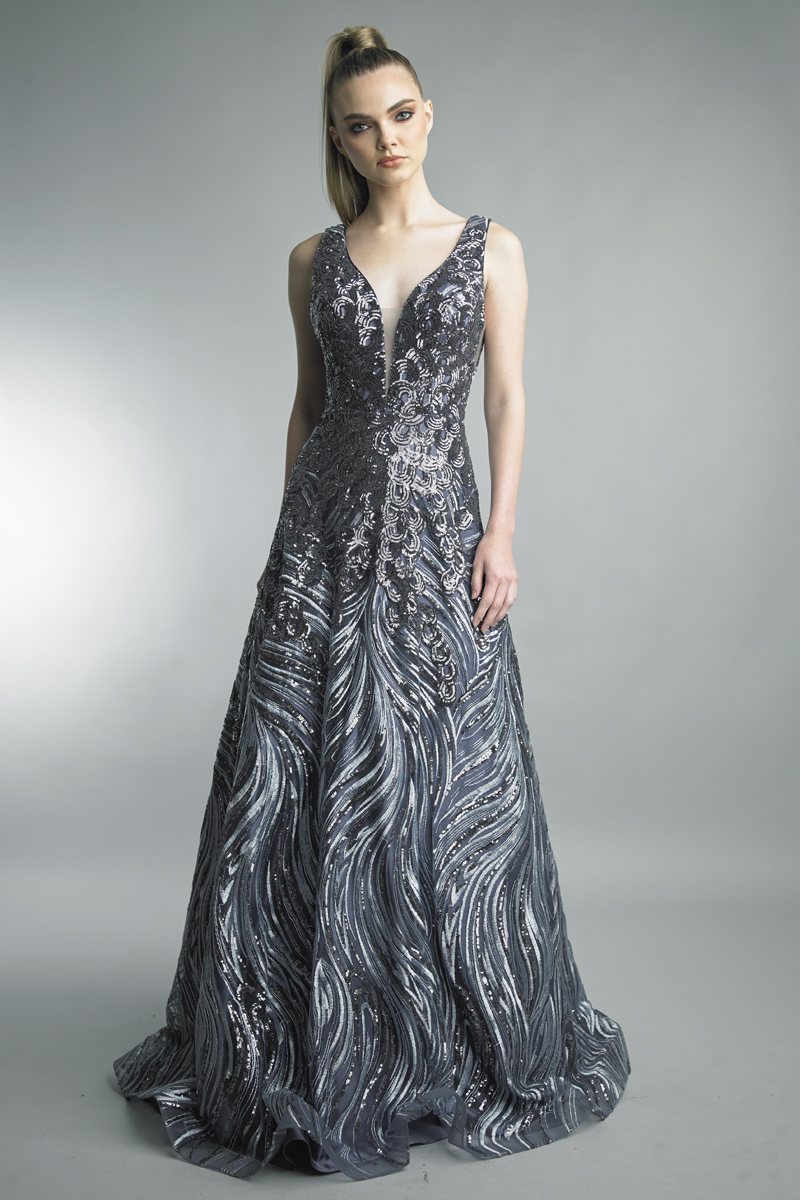 D1419L | Sequin Swirl gown |  