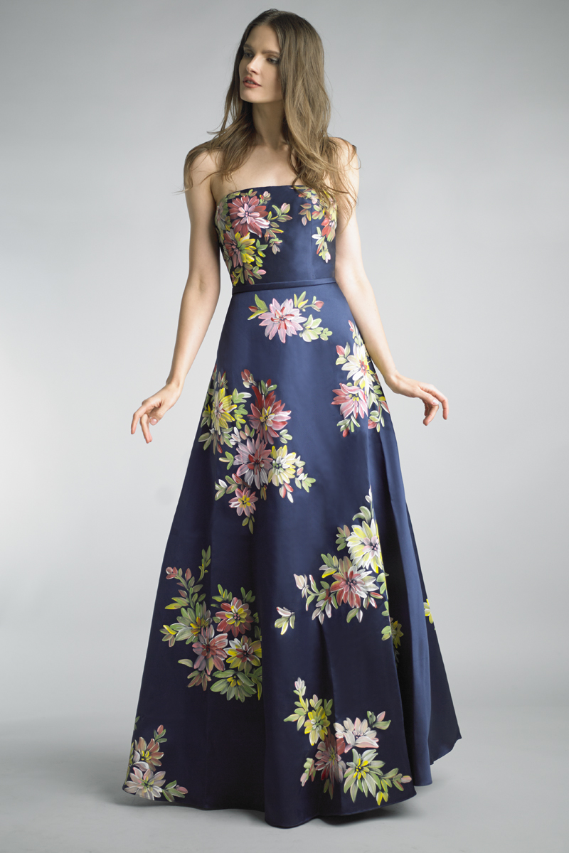 D8296L | Hand painted strapless evening gown by Basix |  