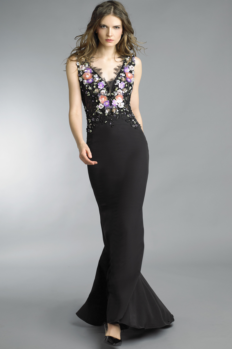 D8809L | floral sleeveless mermaid gown |  