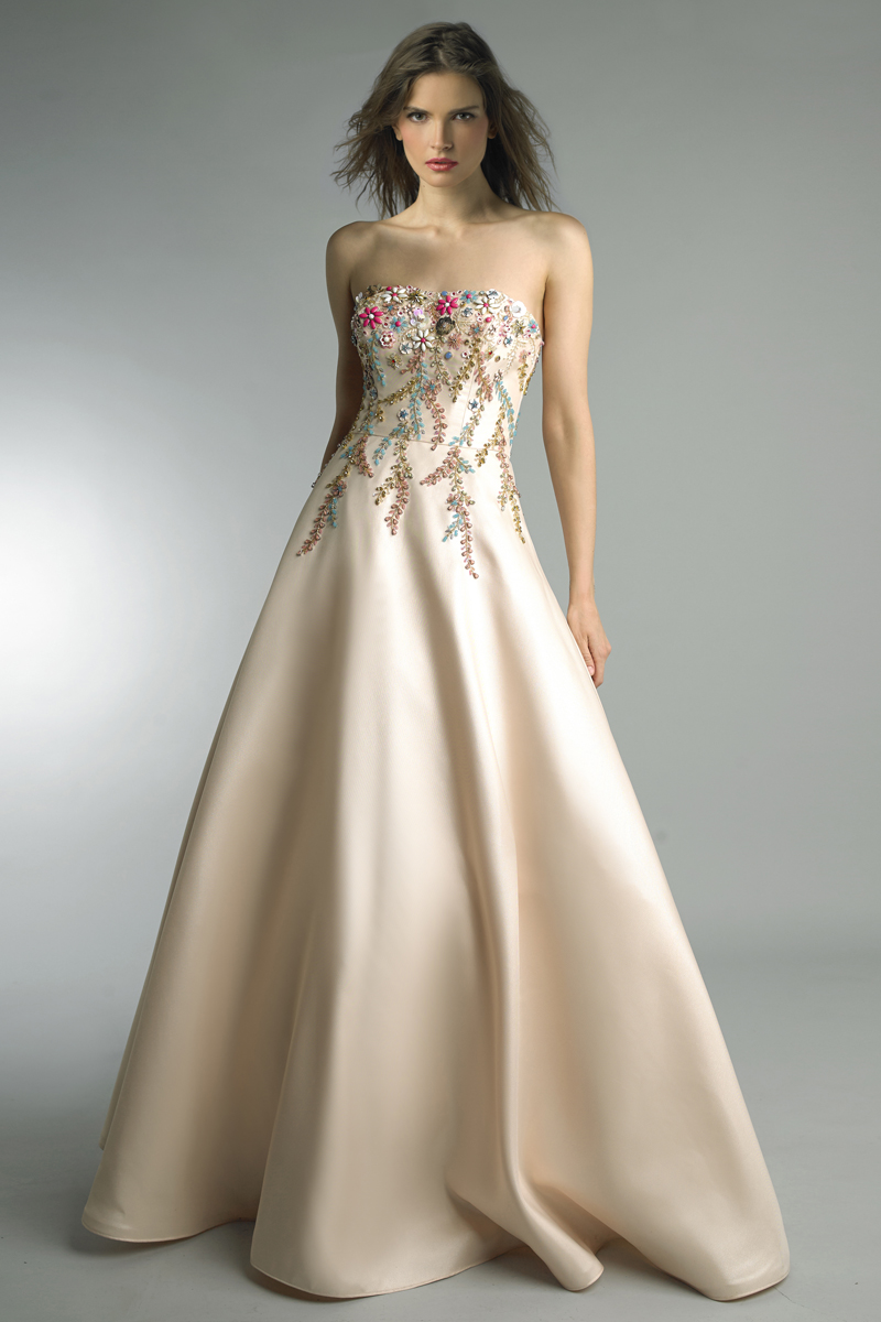 D9129L | strapless floral encrusted ballgown |  